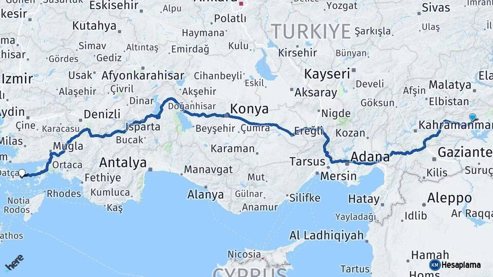 Adıyaman Datça Muğla Arası Kaç Km - Yol Haritası