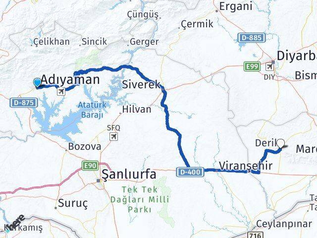 Adıyaman Derik Mardin Arası Kaç Km - Yol Haritası