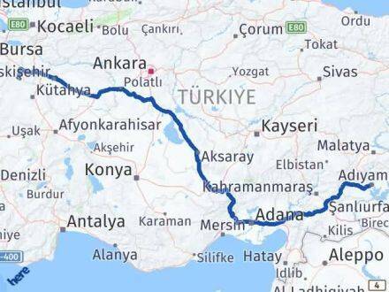 Adıyaman Domaniç Kütahya Arası Kaç Km - Yol Haritası