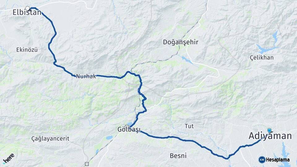 Adıyaman Elbistan Kahramanmaraş Arası Kaç Km - Yol Haritası