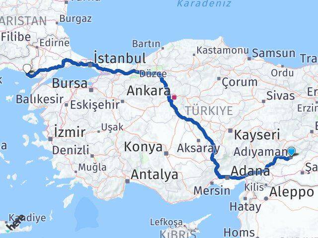 Adıyaman Enez Edirne Arası Kaç Km - Yol Haritası