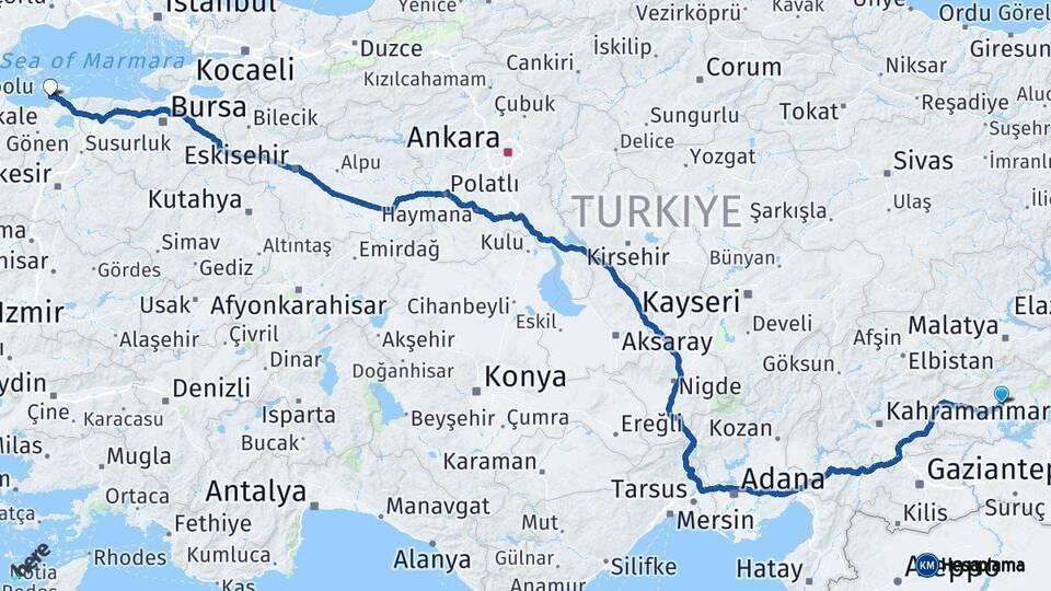 Adıyaman Erdek Balıkesir Arası Kaç Km - Yol Haritası