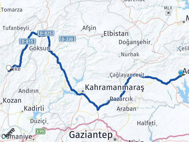 Adıyaman Feke Adana Arası Kaç Km - Yol Haritası