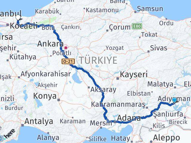 Adıyaman Ferizli Sakarya Arası Kaç Km - Yol Haritası