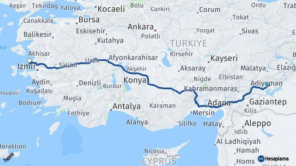Adıyaman Foça İzmir Arası Kaç Km - Yol Haritası