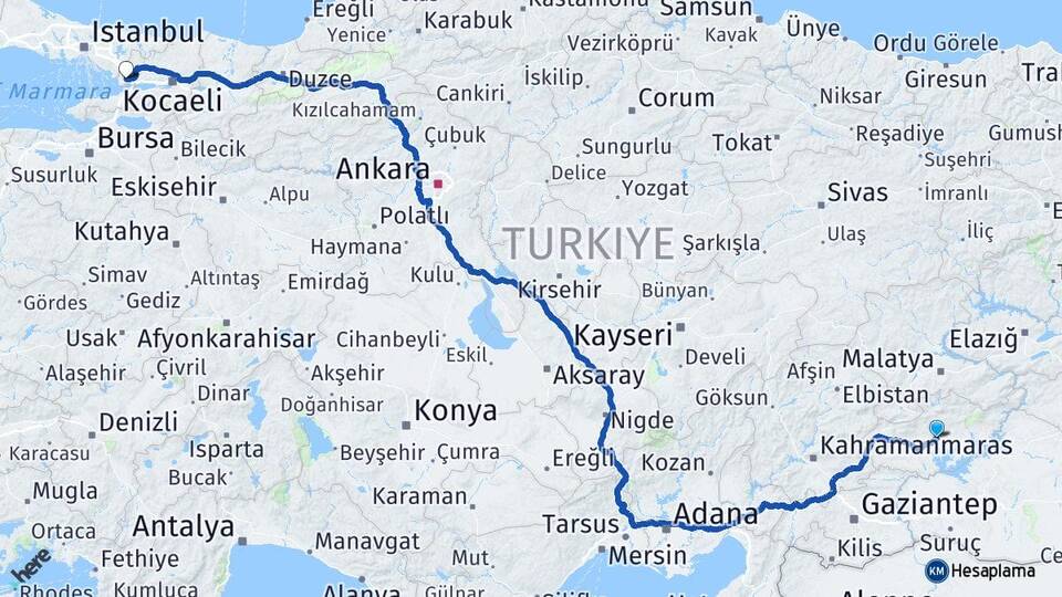 Adıyaman Gebze Kocaeli Arası Kaç Km - Yol Haritası