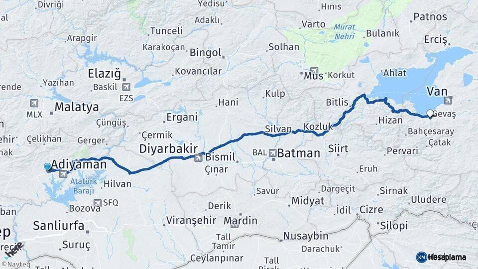 Adıyaman Gevaş Van Arası Kaç Km - Yol Haritası