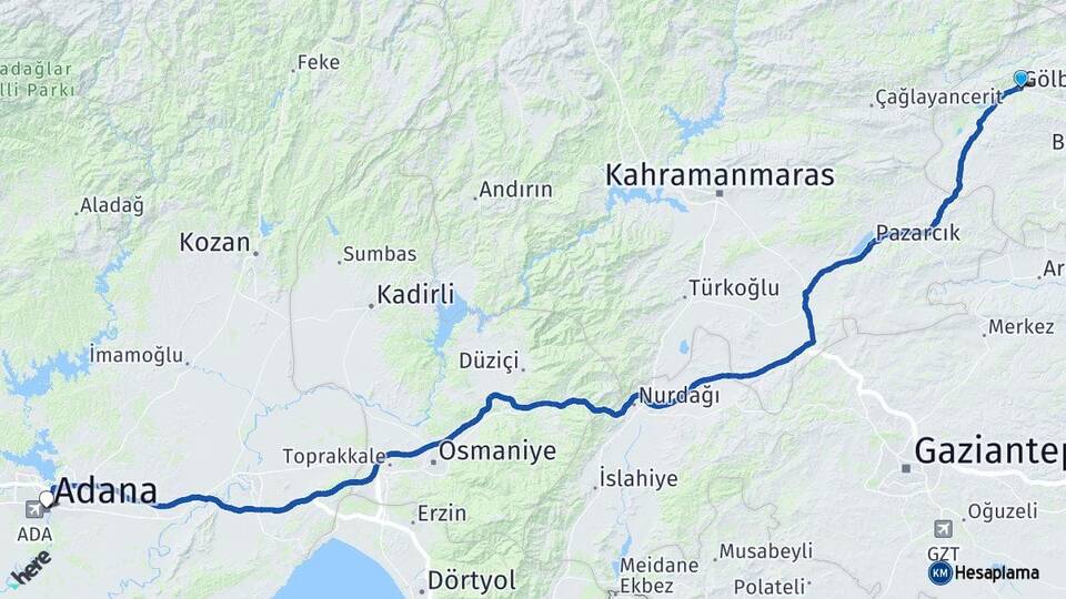 Adıyaman Gölbaşı Adana Arası Kaç Km - Yol Haritası