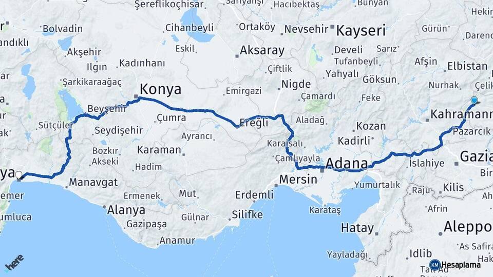Adıyaman Gölbaşı Antalya Arası Kaç Km - Yol Haritası
