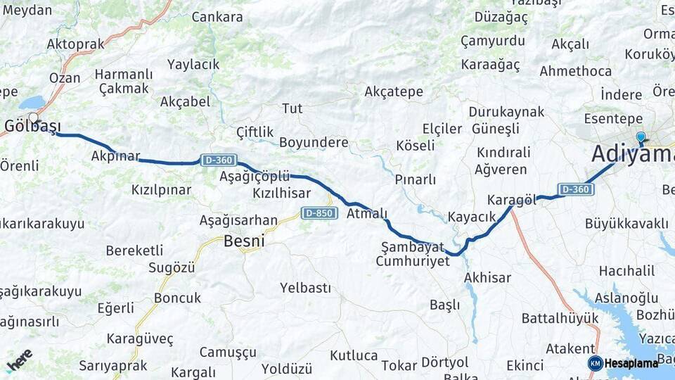 Adıyaman Gölbaşı Arası Kaç Km - Yol Haritası