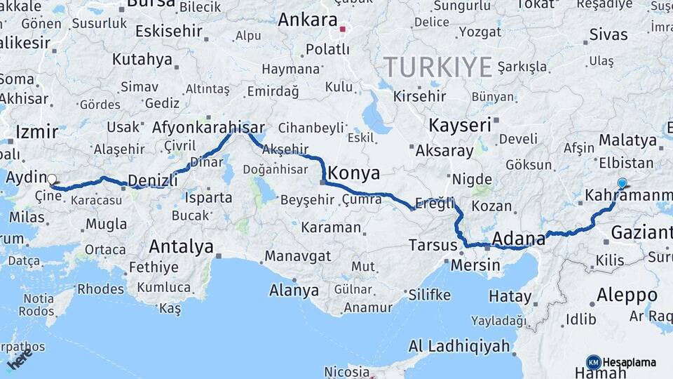 Adıyaman Gölbaşı Aydın Arası Kaç Km - Yol Haritası