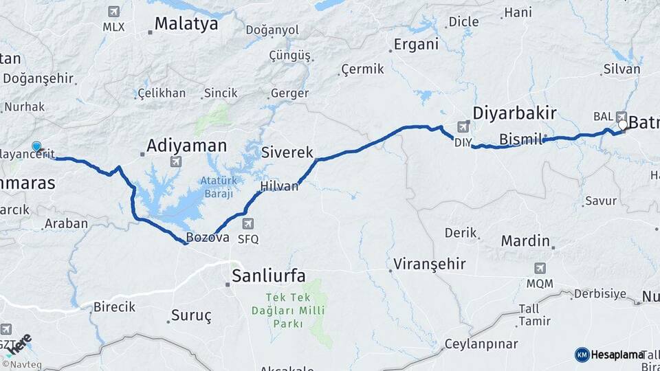 Adıyaman Gölbaşı Batman Arası Kaç Km - Yol Haritası
