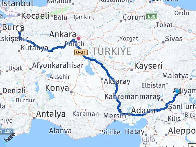 Adıyaman Gölbaşı Bilecik Arası Kaç Km - Yol Haritası