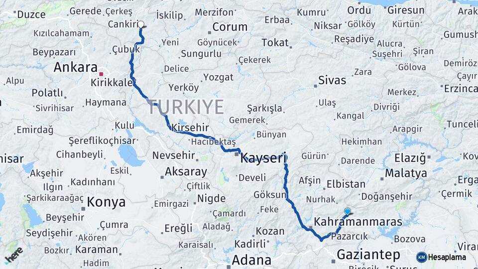 Adıyaman Gölbaşı Çankırı Arası Kaç Km - Yol Haritası