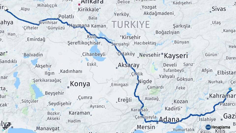 Adıyaman Gölbaşı Eskişehir Arası Kaç Km - Yol Haritası