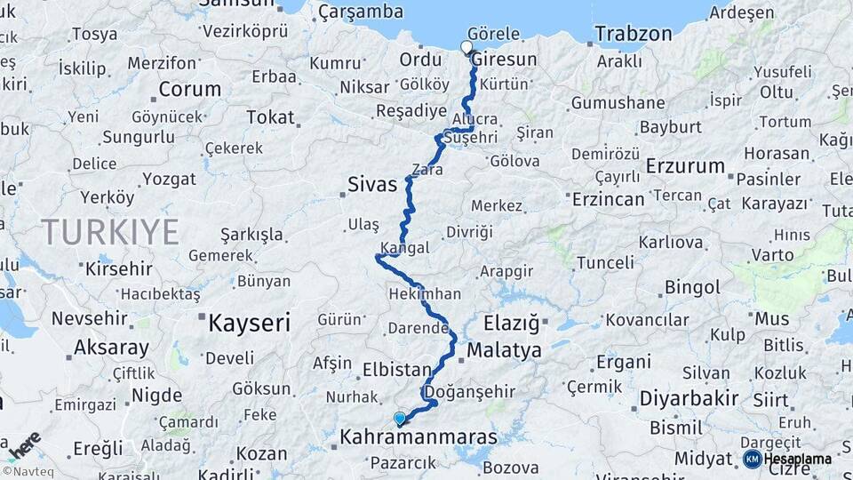 Adıyaman Gölbaşı Giresun Arası Kaç Km - Yol Haritası