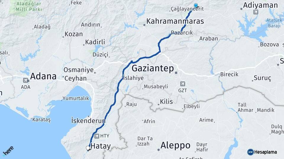 Adıyaman Gölbaşı Hatay Arası Kaç Km - Yol Haritası