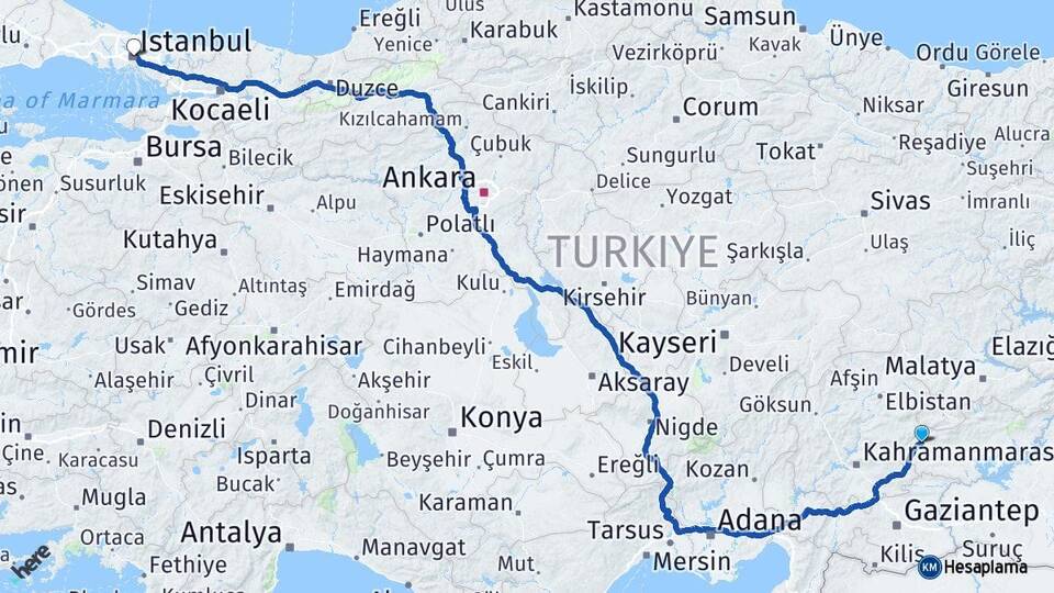 Adıyaman Gölbaşı İstanbul Arası Kaç Km - Yol Haritası