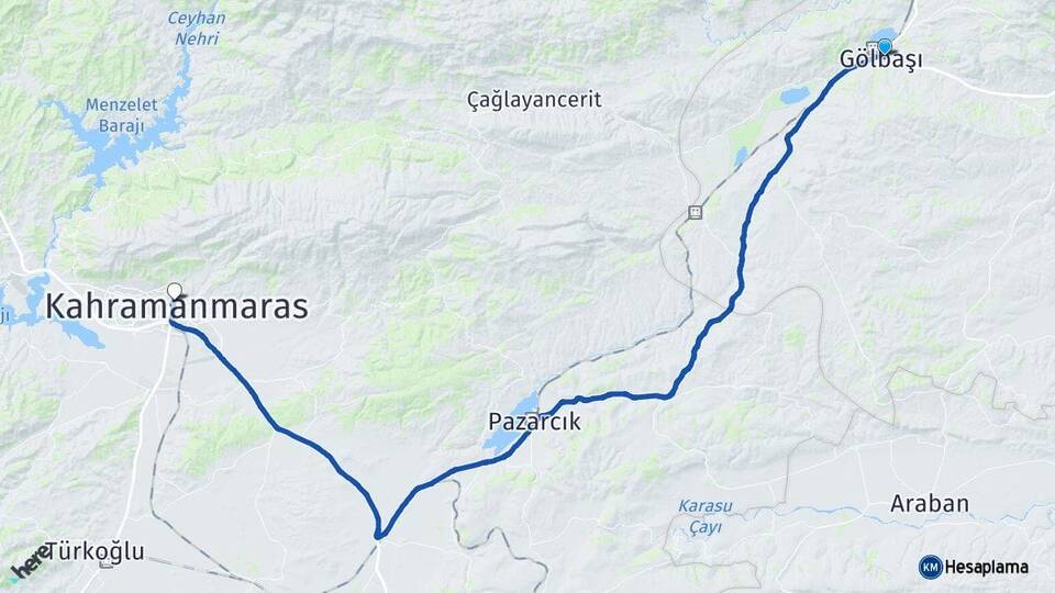 Adıyaman Gölbaşı Kahramanmaraş Arası Kaç Km - Yol Haritası