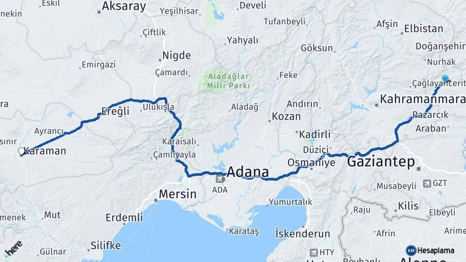 Adıyaman Gölbaşı Karaman Arası Kaç Km - Yol Haritası