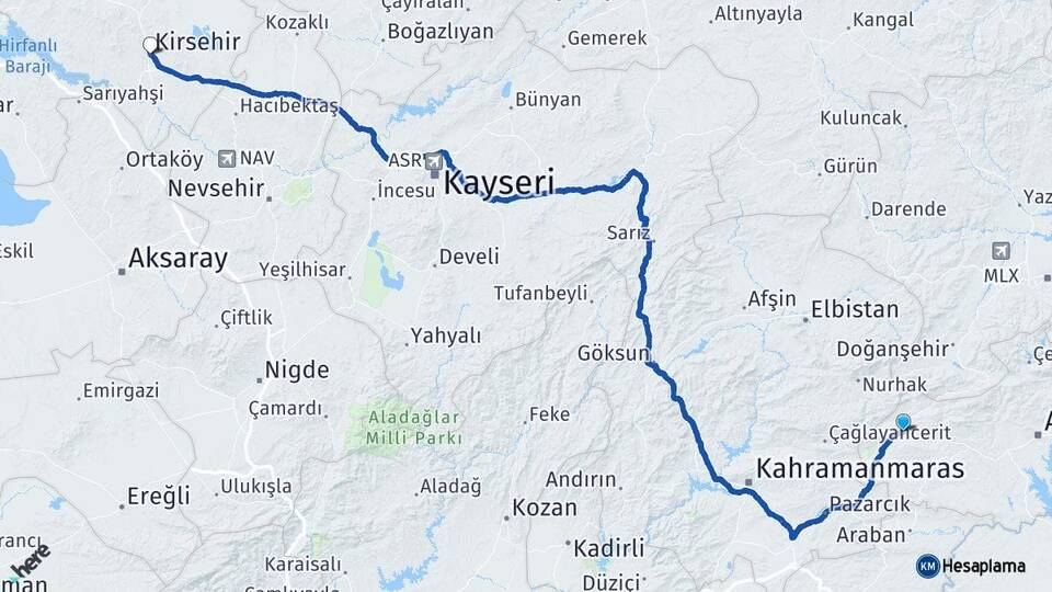 Adıyaman Gölbaşı Kırşehir Arası Kaç Km - Yol Haritası