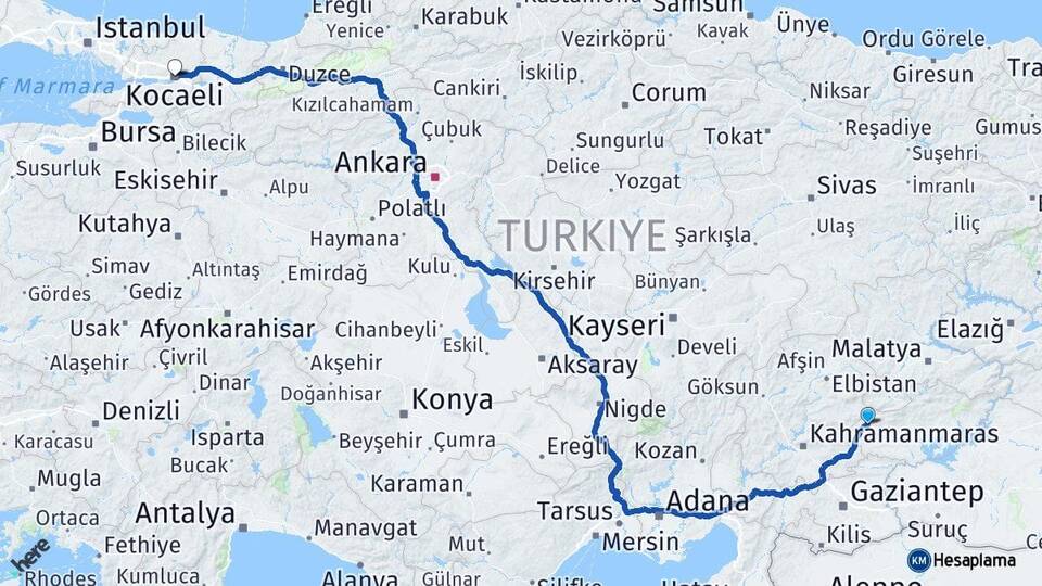 Adıyaman Gölbaşı Kocaeli Arası Kaç Km - Yol Haritası