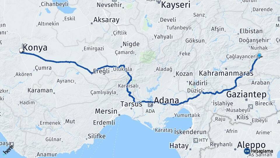 Adıyaman Gölbaşı Konya Arası Kaç Km - Yol Haritası