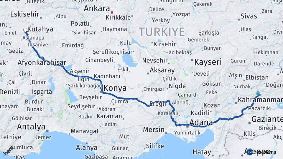 Adıyaman Gölbaşı Kütahya Arası Kaç Km - Yol Haritası