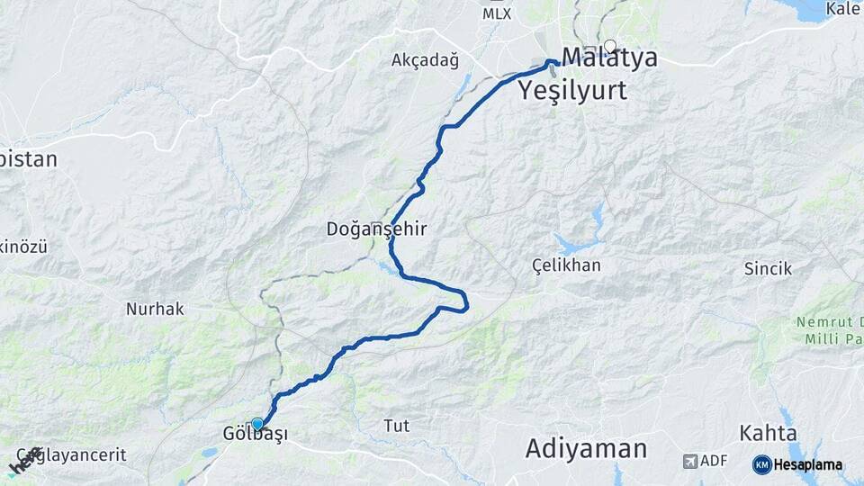 Adıyaman Gölbaşı Malatya Arası Kaç Km - Yol Haritası