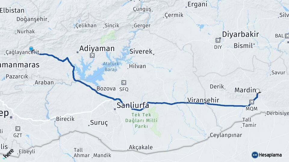 Adıyaman Gölbaşı Mardin Arası Kaç Km - Yol Haritası