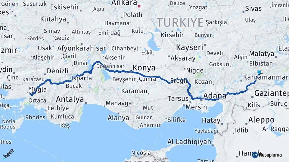 Adıyaman Gölbaşı Muğla Arası Kaç Km - Yol Haritası