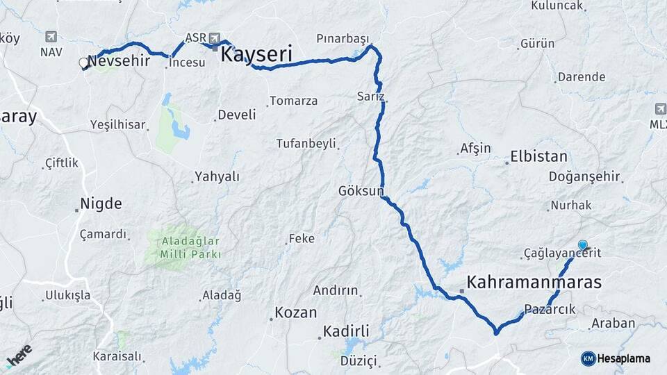 Adıyaman Gölbaşı Nevşehir Arası Kaç Km - Yol Haritası