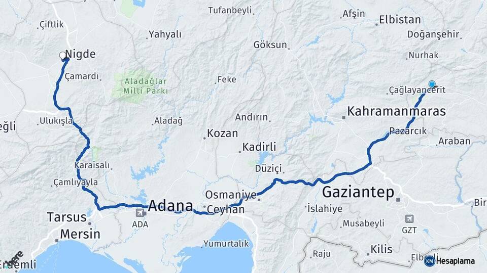 Adıyaman Gölbaşı Niğde Arası Kaç Km - Yol Haritası