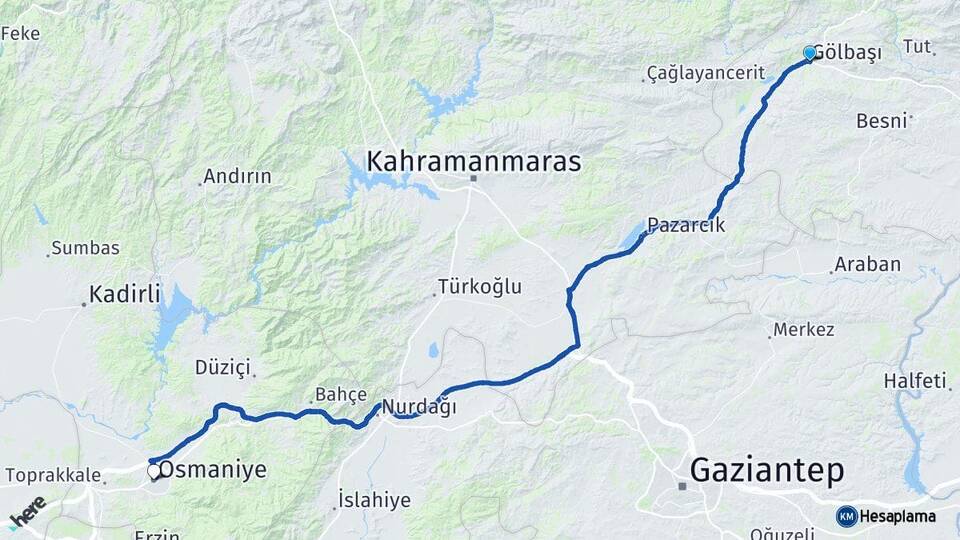 Adıyaman Gölbaşı Osmaniye Arası Kaç Km - Yol Haritası