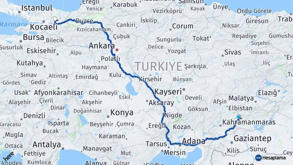Adıyaman Gölbaşı Sakarya Arası Kaç Km - Yol Haritası