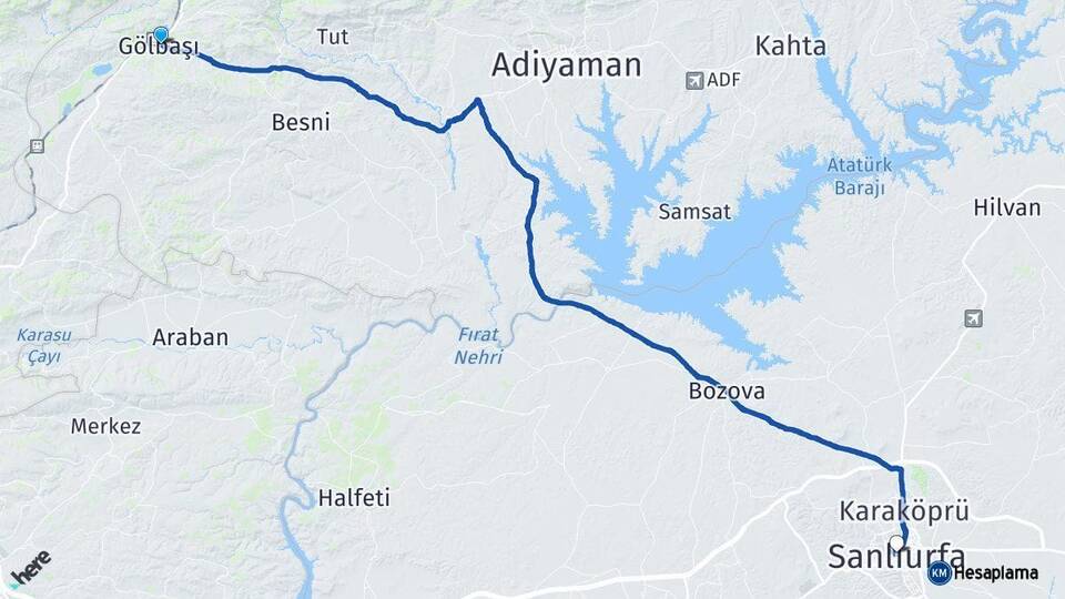 Adıyaman Gölbaşı Şanlıurfa Arası Kaç Km - Yol Haritası