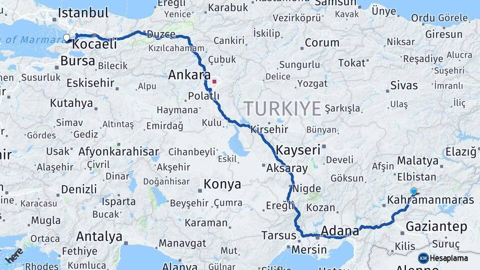 Adıyaman Gölbaşı Yalova Arası Kaç Km - Yol Haritası