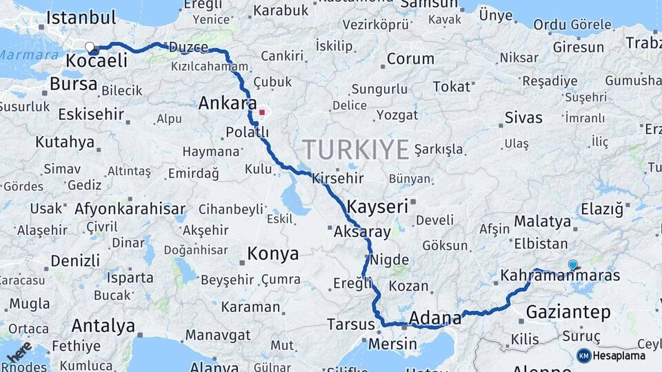 Adıyaman Gölcük Kocaeli Arası Kaç Km - Yol Haritası