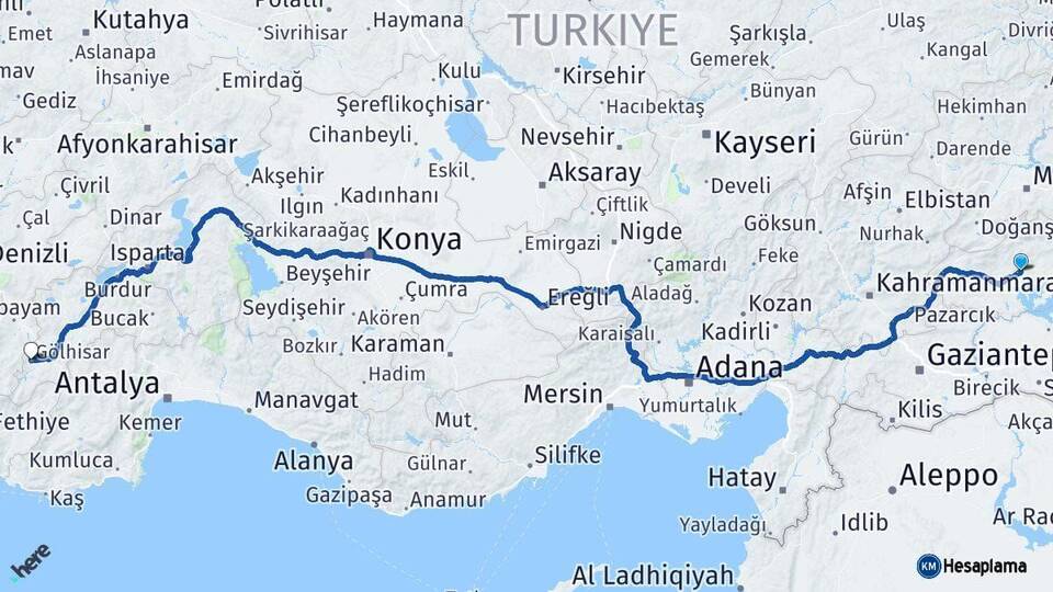 Adıyaman Gölhisar Burdur Arası Kaç Km - Yol Haritası