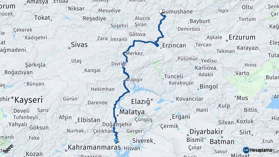 Adıyaman Gümüşhane Arası Kaç Km - Yol Tarifi