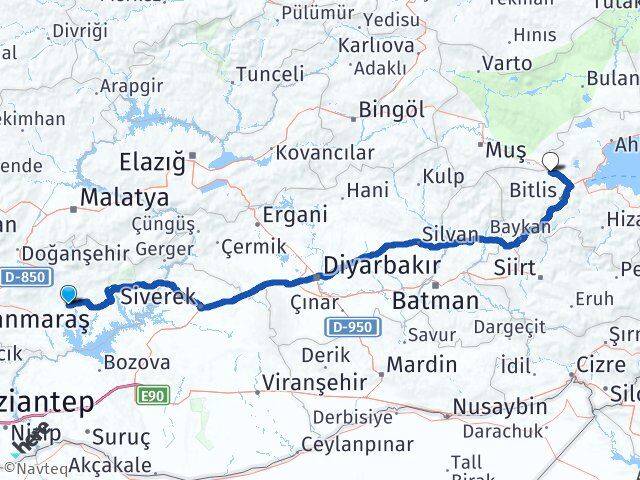 Adıyaman Güroymak Bitlis Arası Kaç Km - Yol Haritası