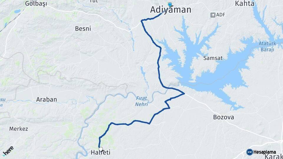 Adıyaman Halfeti Şanlıurfa Arası Kaç Km - Yol Haritası