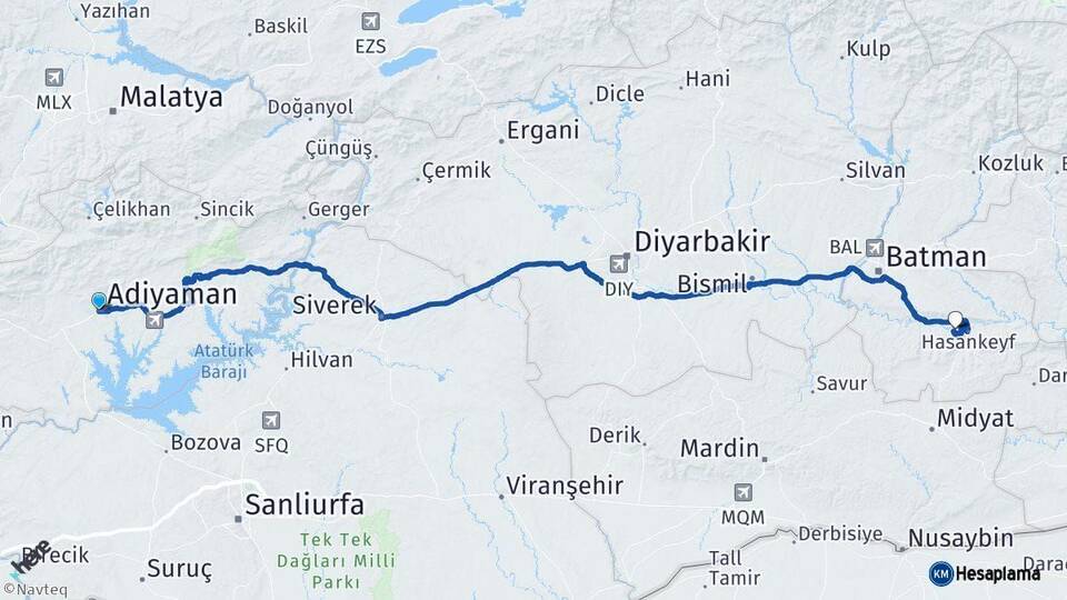 Adıyaman Hasankeyf Batman Arası Kaç Km - Yol Haritası