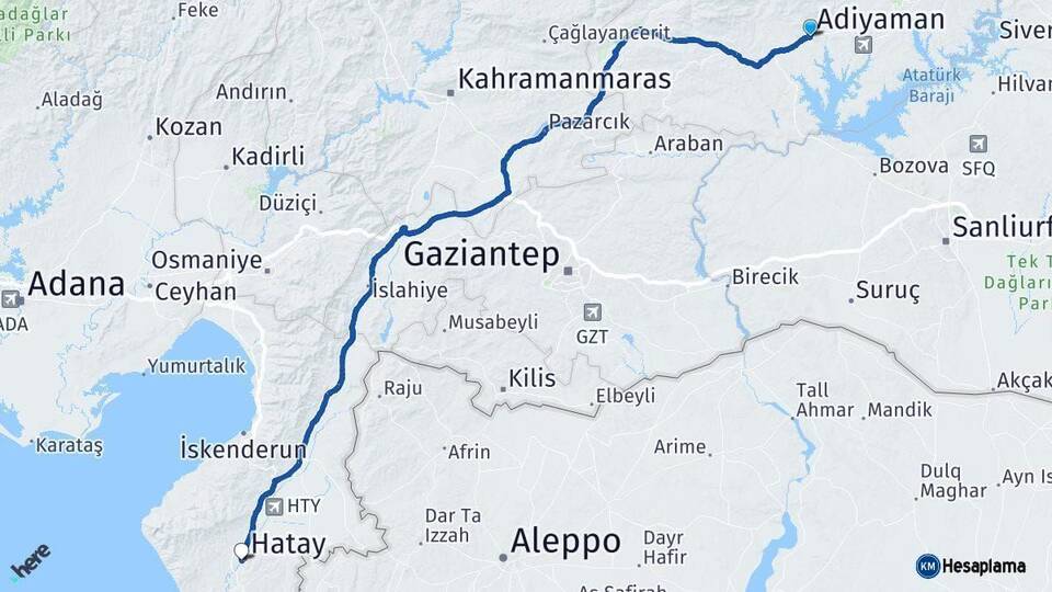 Adıyaman Hatay Arası Kaç Km - Yol Haritası