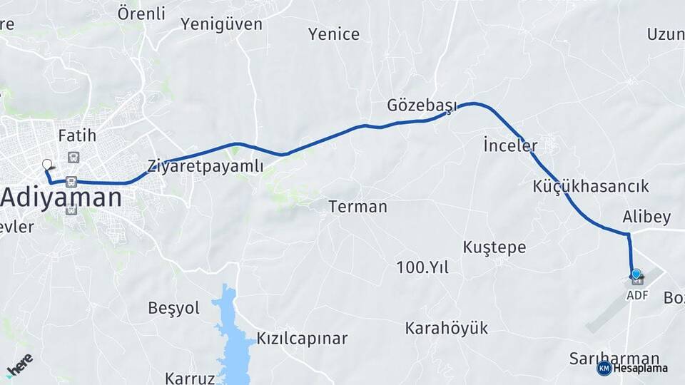 Adıyaman Havalimanı Adıyaman Arası Kaç Km - Yol Haritası