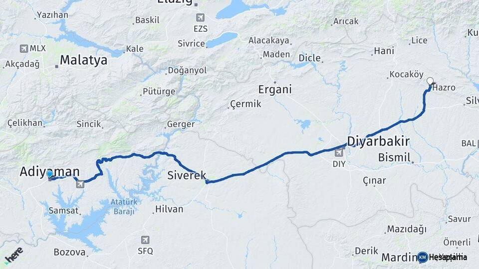 Adıyaman Hazro Diyarbakır Arası Kaç Km - Yol Haritası