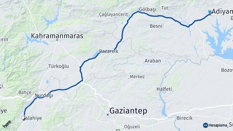Adıyaman İslahiye Gaziantep Arası Kaç Km - Yol Haritası