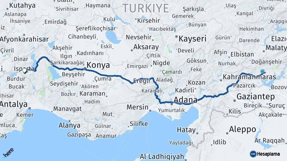 Adıyaman Isparta Arası Kaç Km - Yol Haritası