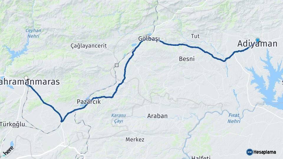 Adıyaman Kahramanmaraş Arası Kaç Km - Yol Haritası