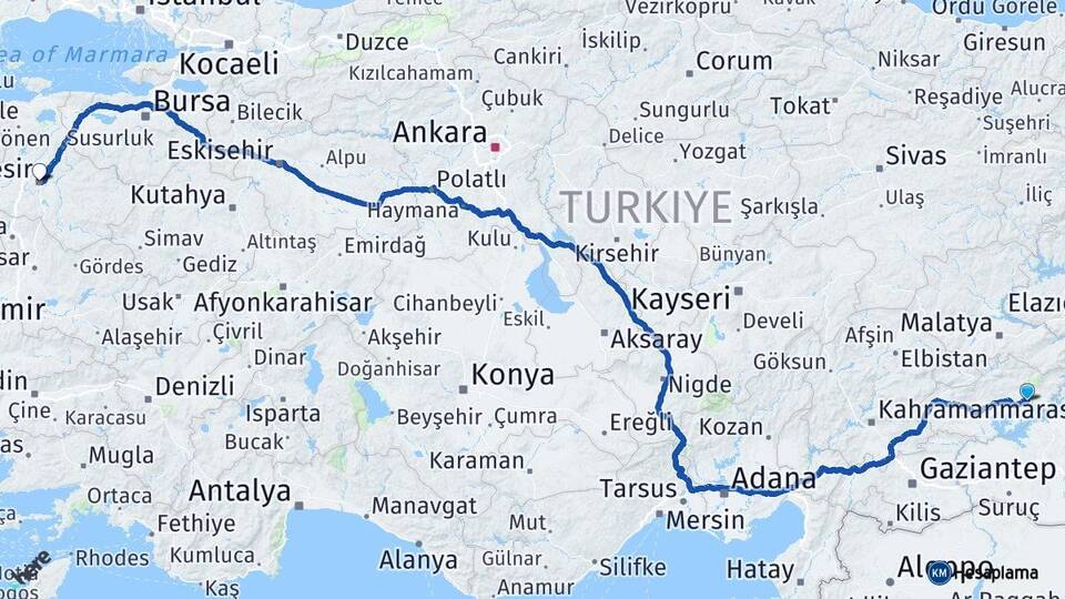 Adıyaman Kahta Balıkesir Arası Kaç Km - Yol Haritası